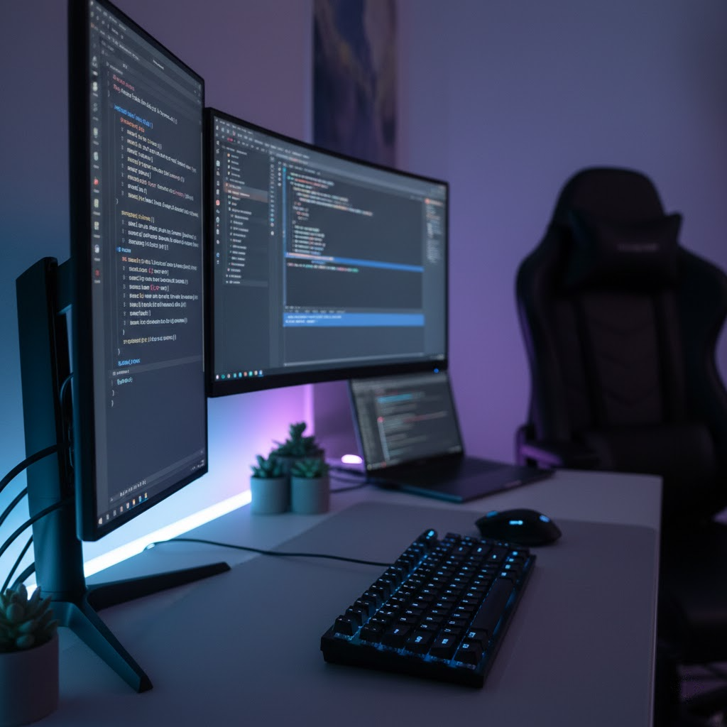Developer workstation with multiple monitors connected through a DisplayLink dock